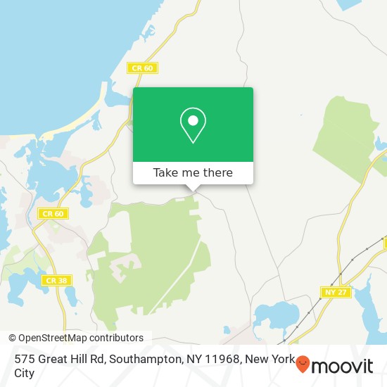 Mapa de 575 Great Hill Rd, Southampton, NY 11968