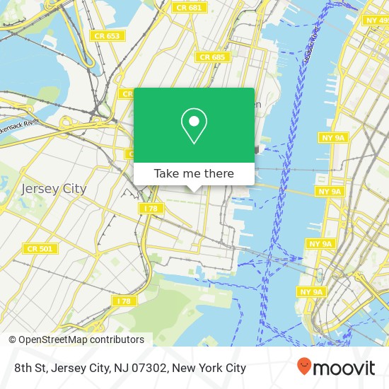 Mapa de 8th St, Jersey City, NJ 07302