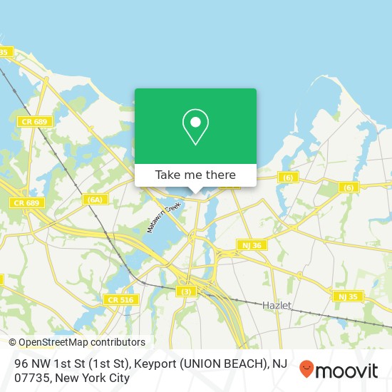 Mapa de 96 NW 1st St (1st St), Keyport (UNION BEACH), NJ 07735