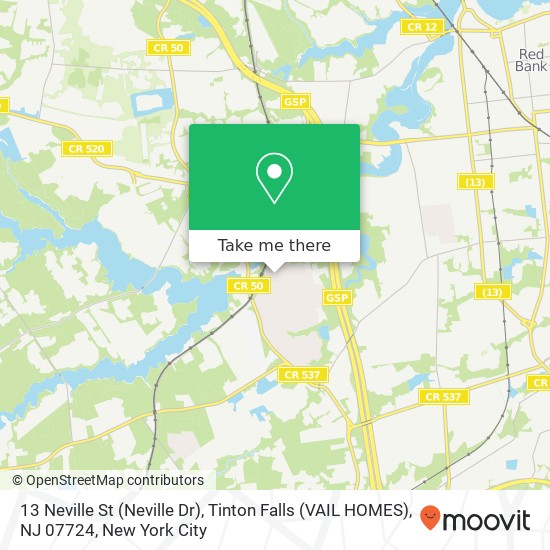 Mapa de 13 Neville St (Neville Dr), Tinton Falls (VAIL HOMES), NJ 07724