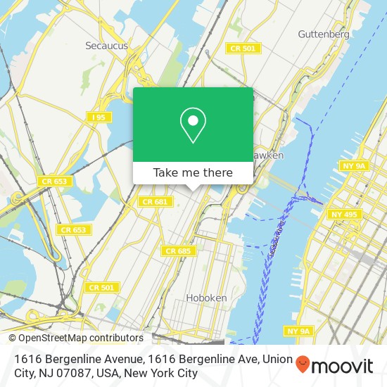 Mapa de 1616 Bergenline Avenue, 1616 Bergenline Ave, Union City, NJ 07087, USA