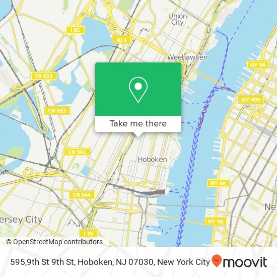 Mapa de 595,9th St 9th St, Hoboken, NJ 07030