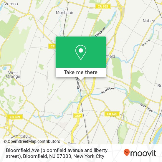 Mapa de Bloomfield Ave (bloomfield avenue and liberty street), Bloomfield, NJ 07003