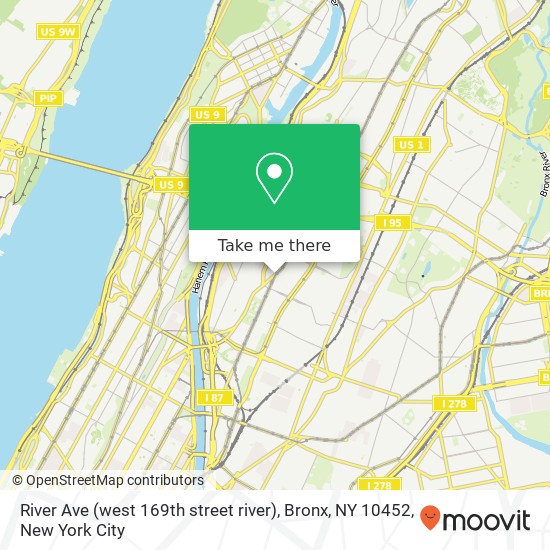 Mapa de River Ave (west 169th street river), Bronx, NY 10452