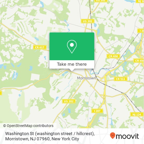 Mapa de Washington St (washington street / hillcrest), Morristown, NJ 07960