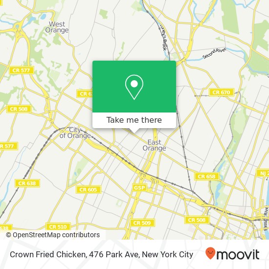 Mapa de Crown Fried Chicken, 476 Park Ave