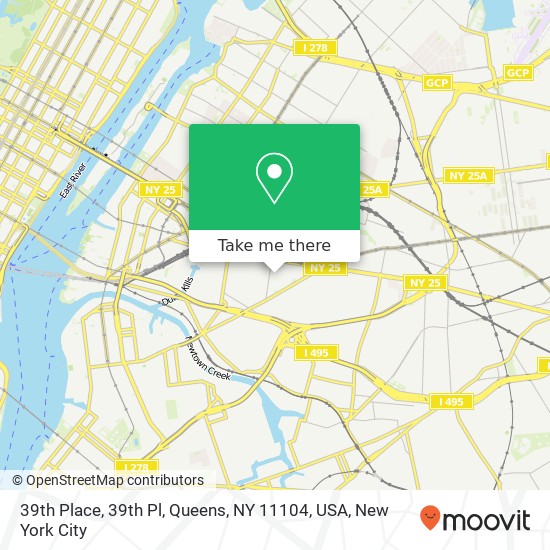 Mapa de 39th Place, 39th Pl, Queens, NY 11104, USA