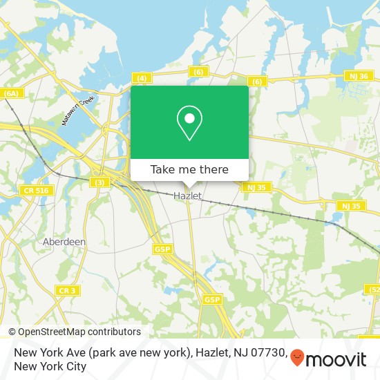 Mapa de New York Ave (park ave new york), Hazlet, NJ 07730