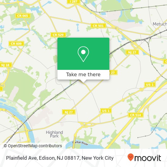 Mapa de Plainfield Ave, Edison, NJ 08817