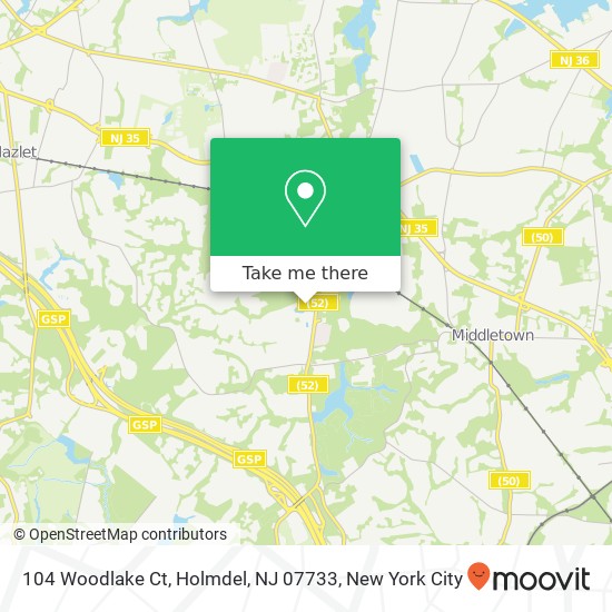 Mapa de 104 Woodlake Ct, Holmdel, NJ 07733