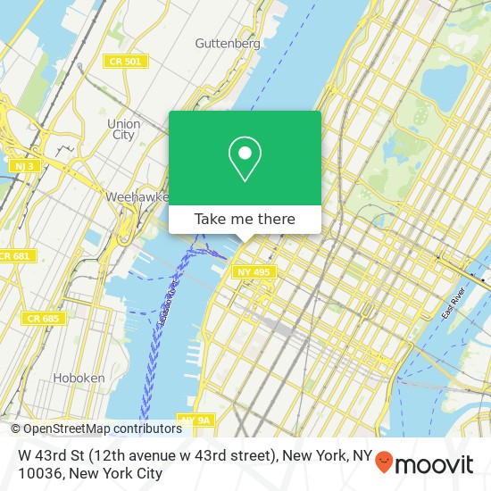 Mapa de W 43rd St (12th avenue w 43rd street), New York, NY 10036