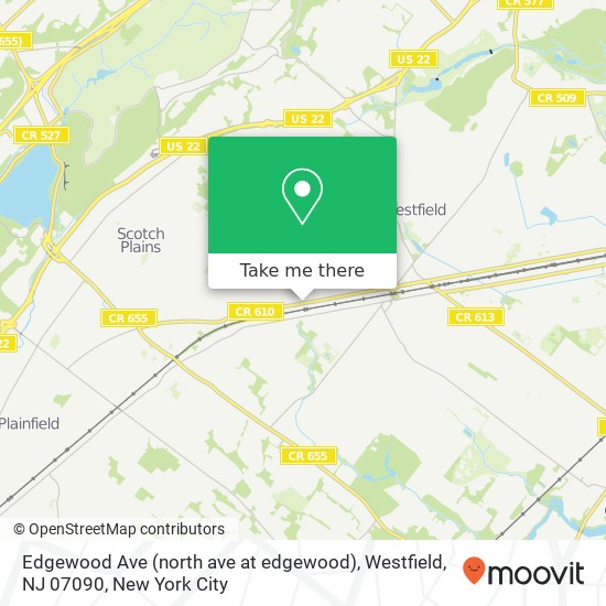 Mapa de Edgewood Ave (north ave at edgewood), Westfield, NJ 07090