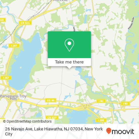 Mapa de 26 Navajo Ave, Lake Hiawatha, NJ 07034