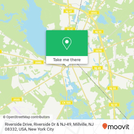 Mapa de Riverside Drive, Riverside Dr & NJ-49, Millville, NJ 08332, USA