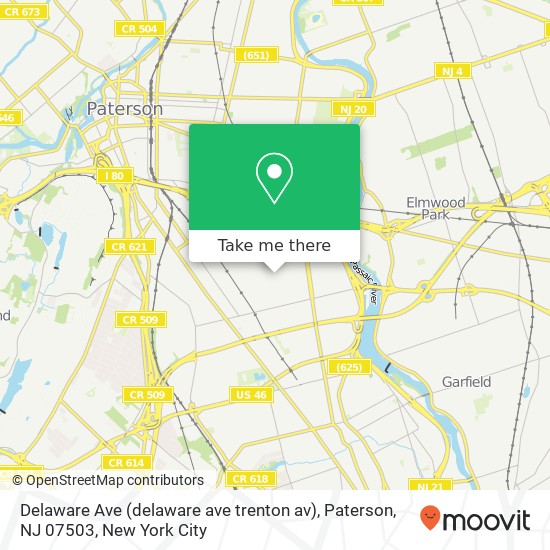 Mapa de Delaware Ave (delaware ave trenton av), Paterson, NJ 07503