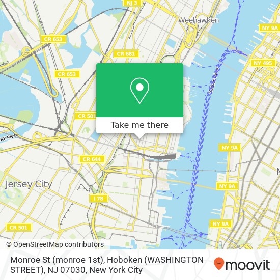 Mapa de Monroe St (monroe 1st), Hoboken (WASHINGTON STREET), NJ 07030