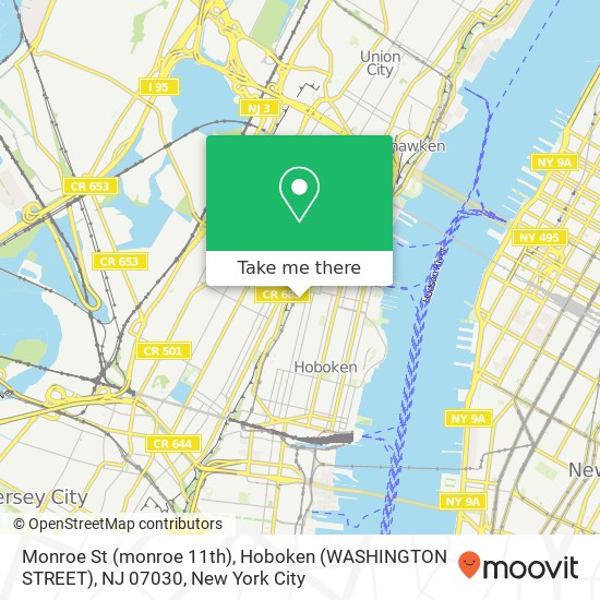 Monroe St (monroe 11th), Hoboken (WASHINGTON STREET), NJ 07030 map