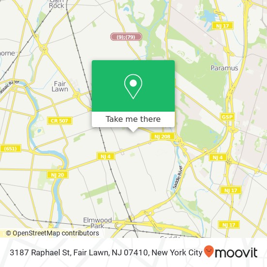 Mapa de 3187 Raphael St, Fair Lawn, NJ 07410