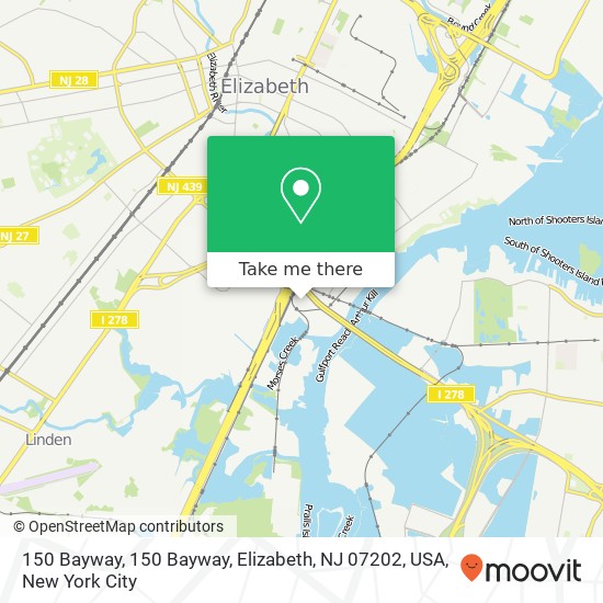 Mapa de 150 Bayway, 150 Bayway, Elizabeth, NJ 07202, USA