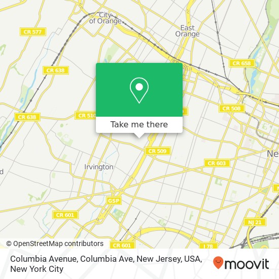 Mapa de Columbia Avenue, Columbia Ave, New Jersey, USA