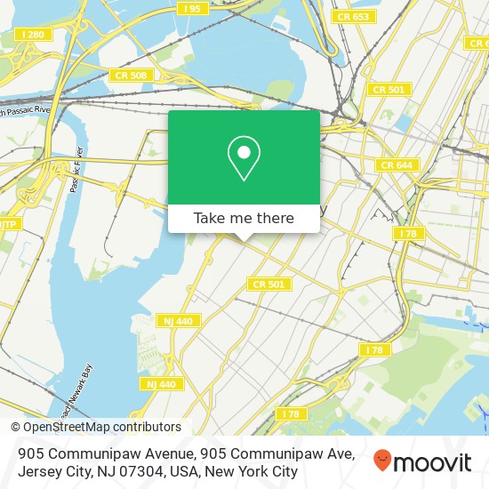 Mapa de 905 Communipaw Avenue, 905 Communipaw Ave, Jersey City, NJ 07304, USA