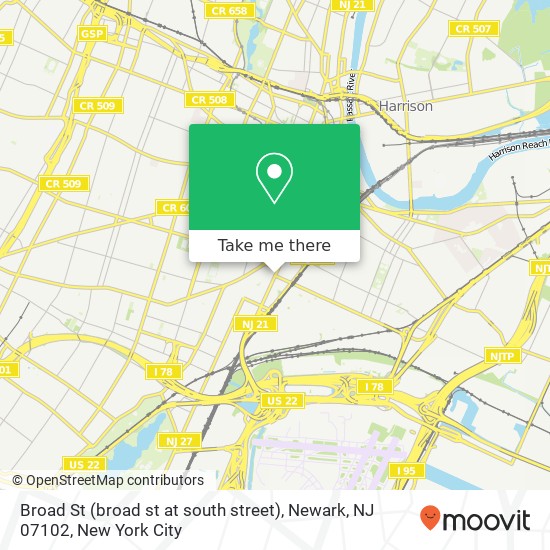 Mapa de Broad St (broad st at south street), Newark, NJ 07102