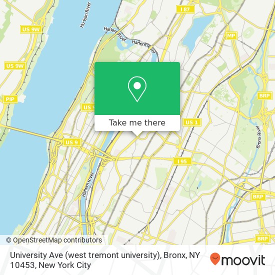 Mapa de University Ave (west tremont university), Bronx, NY 10453