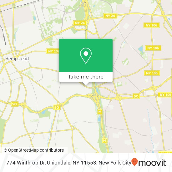 Mapa de 774 Winthrop Dr, Uniondale, NY 11553