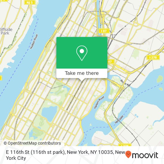 Mapa de E 116th St (116th st park), New York, NY 10035