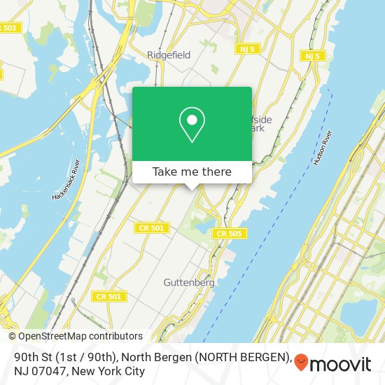 Mapa de 90th St (1st / 90th), North Bergen (NORTH BERGEN), NJ 07047