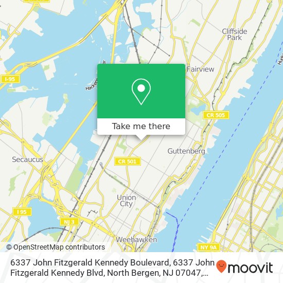Mapa de 6337 John Fitzgerald Kennedy Boulevard, 6337 John Fitzgerald Kennedy Blvd, North Bergen, NJ 07047, USA