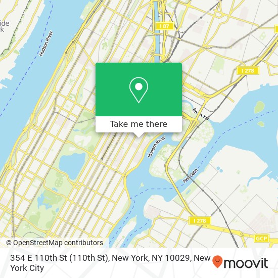 Mapa de 354 E 110th St (110th St), New York, NY 10029