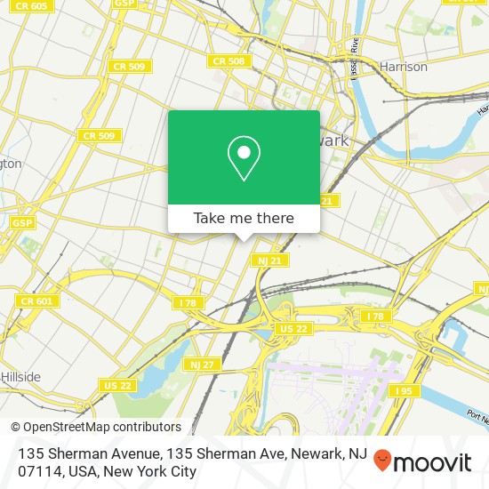 Mapa de 135 Sherman Avenue, 135 Sherman Ave, Newark, NJ 07114, USA
