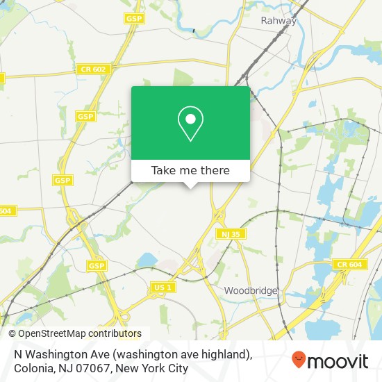 Mapa de N Washington Ave (washington ave highland), Colonia, NJ 07067