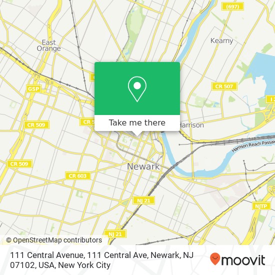111 Central Avenue, 111 Central Ave, Newark, NJ 07102, USA map