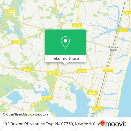Mapa de 92 Brixton Pl, Neptune Twp, NJ 07753