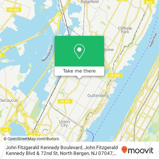 Mapa de John Fitzgerald Kennedy Boulevard, John Fitzgerald Kennedy Blvd & 72nd St, North Bergen, NJ 07047, USA