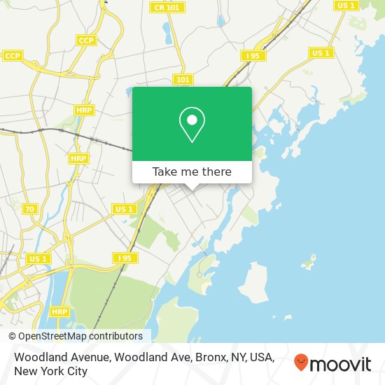 Mapa de Woodland Avenue, Woodland Ave, Bronx, NY, USA