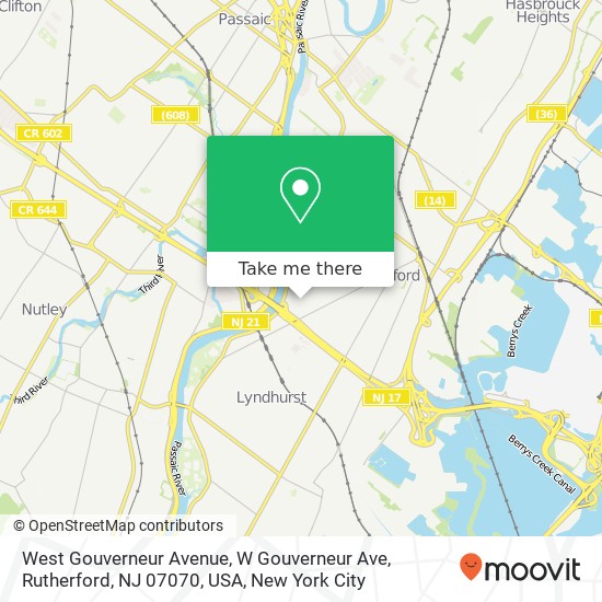 West Gouverneur Avenue, W Gouverneur Ave, Rutherford, NJ 07070, USA map