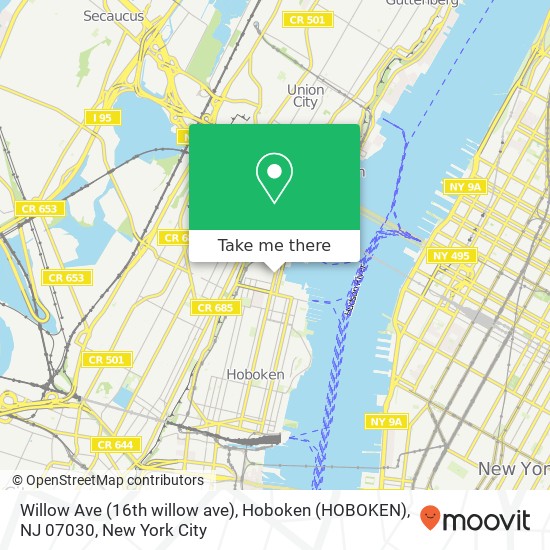 Willow Ave (16th willow ave), Hoboken (HOBOKEN), NJ 07030 map