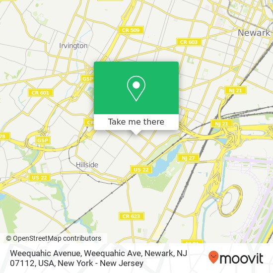 Weequahic Avenue, Weequahic Ave, Newark, NJ 07112, USA map