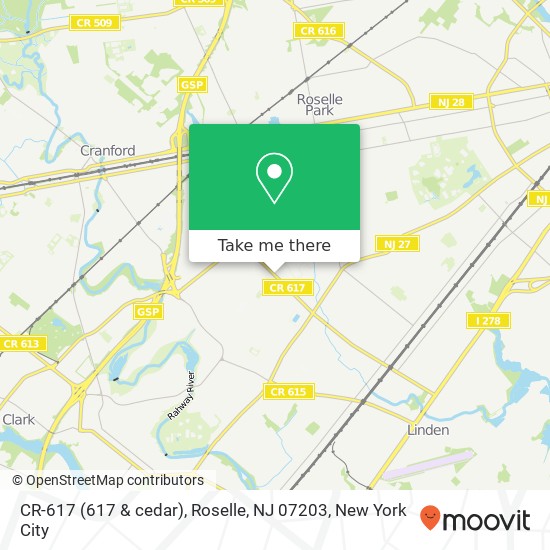 Mapa de CR-617 (617 & cedar), Roselle, NJ 07203