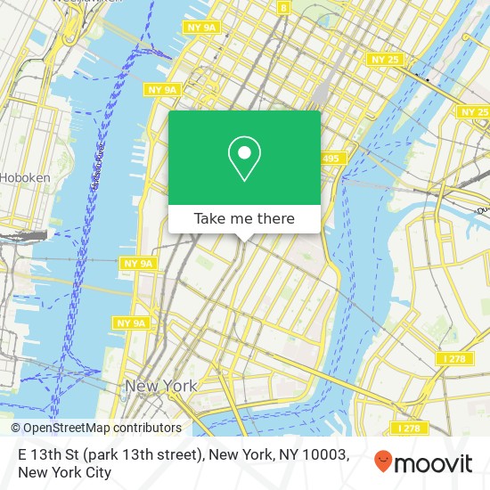 Mapa de E 13th St (park 13th street), New York, NY 10003