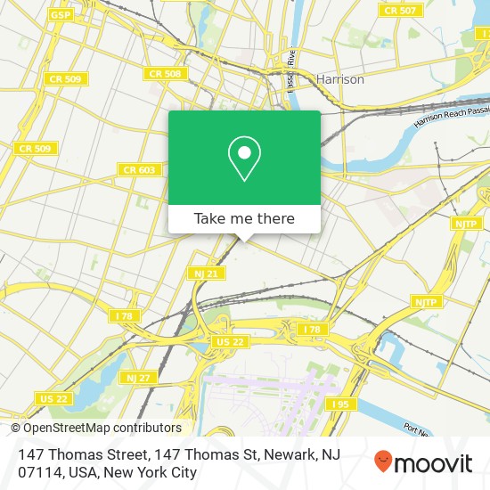 Mapa de 147 Thomas Street, 147 Thomas St, Newark, NJ 07114, USA