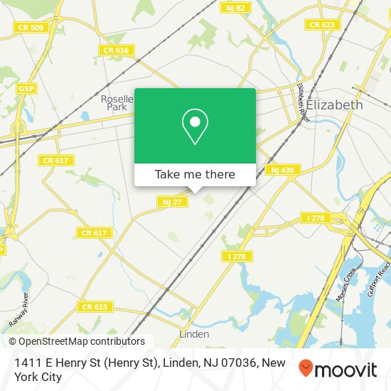 Mapa de 1411 E Henry St (Henry St), Linden, NJ 07036