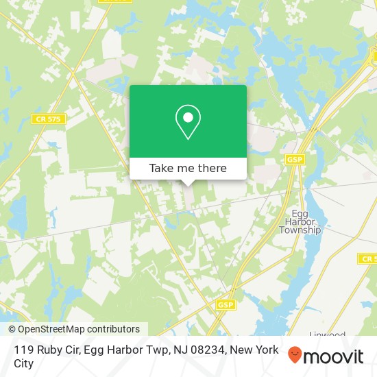 Mapa de 119 Ruby Cir, Egg Harbor Twp, NJ 08234