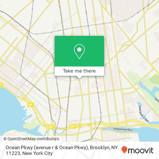 Mapa de Ocean Pkwy (avenue r & Ocean Pkwy), Brooklyn, NY 11223