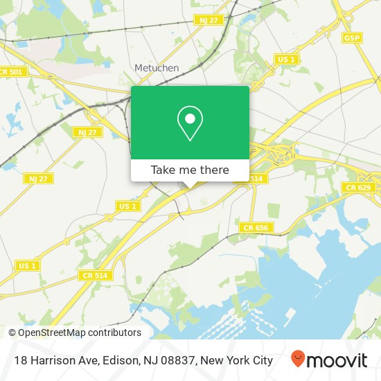 Mapa de 18 Harrison Ave, Edison, NJ 08837