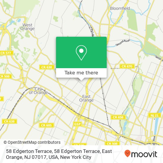 Mapa de 58 Edgerton Terrace, 58 Edgerton Terrace, East Orange, NJ 07017, USA