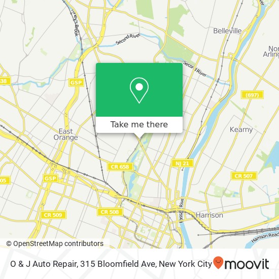 Mapa de O & J Auto Repair, 315 Bloomfield Ave